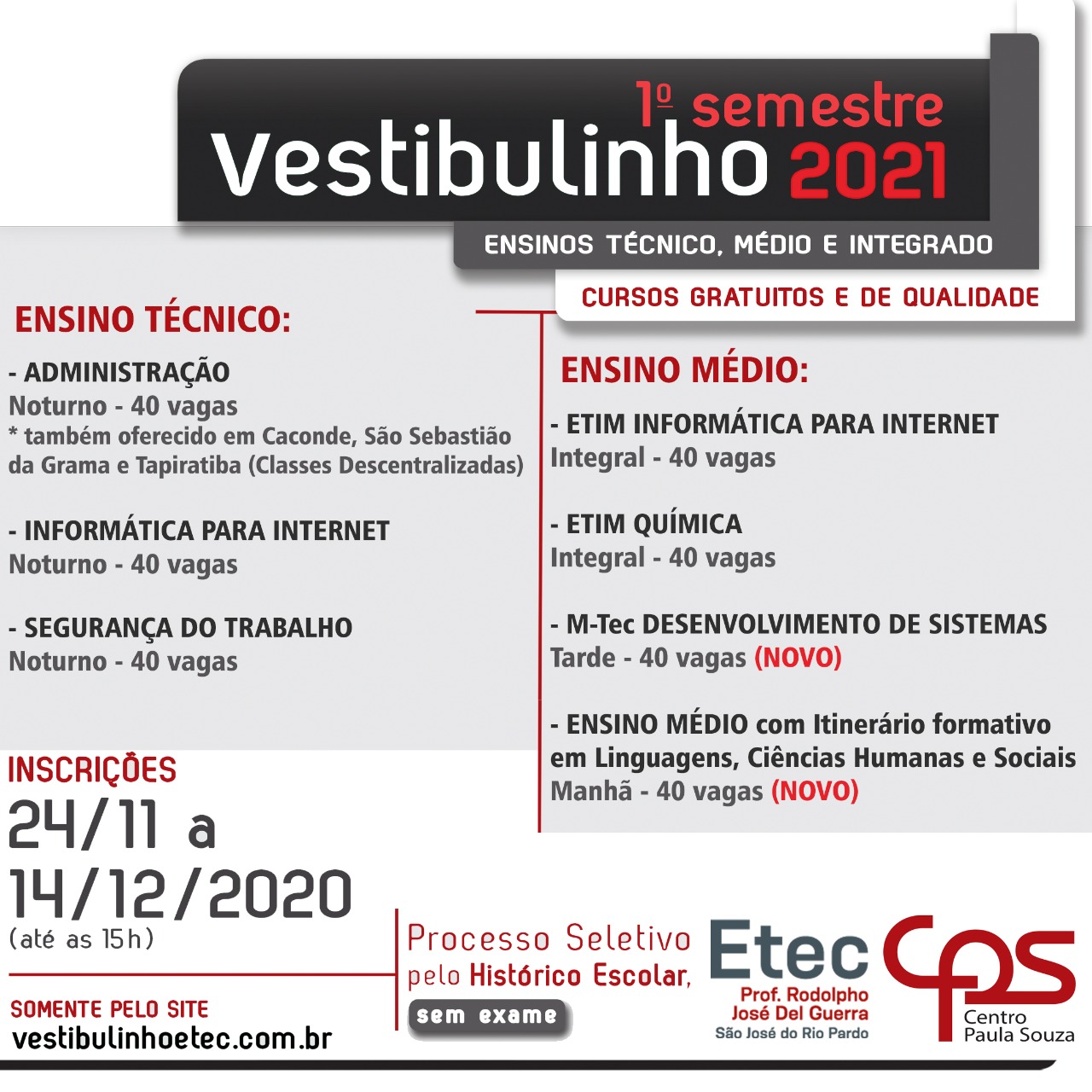 ETEC SÃO JOSÉ DO RIO PRETO 2020 → Cursos, Inscrições, Contato